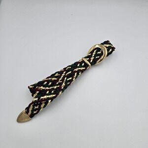 Womens Braided Belt Gold Accent Green Burgundy‎ Waist Belt Fashion Accessory